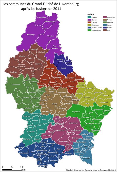 Carte du Luxembourg avec les emplacements des services régionaux de l'ASTA