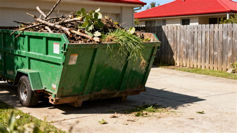 Benne à déchets verts déposée sur un terrain rural