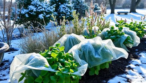 plantes protégées du gel avec paillage et housses
