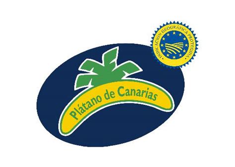 Logo officiel de l'IGP Plátano de Canarias et exemples d'étiquetage sur les régimes