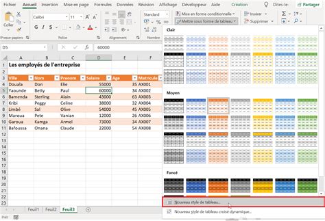 Exemple de style de tableau avec profondeur
