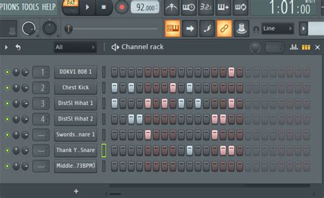 FL Studio channel rack with programmed beat