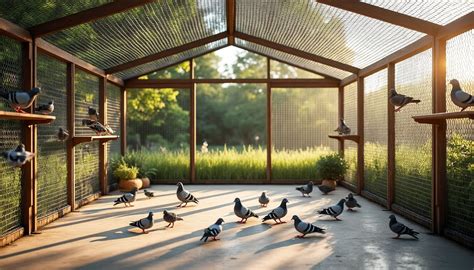 Pigeons dans une volière