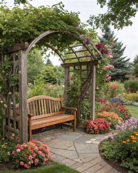 Illustration d'une arche de jardin fleurie dans un cadre bucolique