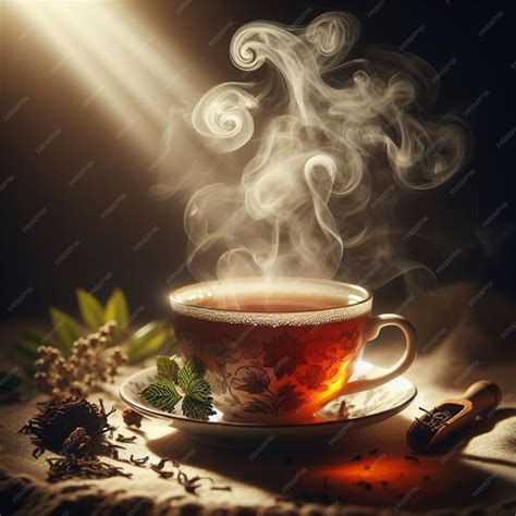 Une tasse de thé fumante avec des herbes séchées et des tranches de citron