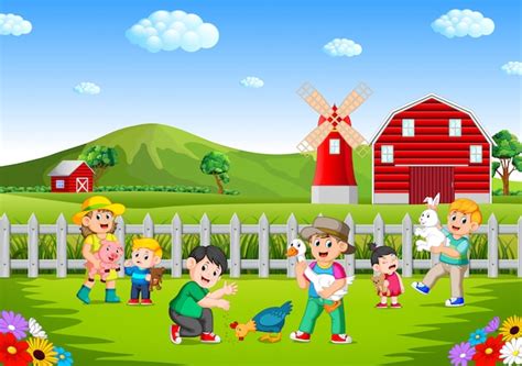 Enfants jouant à la ferme