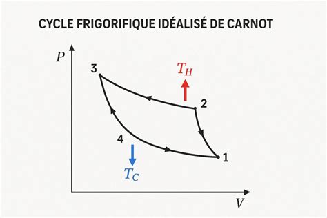 Diagramme illustrant le cycle de Carnot et l'échange de chaleur et de travail