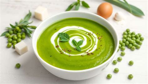 Photo macro d'un velouté avec une touche de crème et des herbes aromatiques
