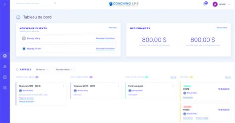 Interface du tableau de bord Tutor LMS