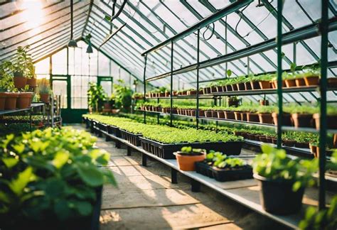 Serre de production horticole avec diverses plantes