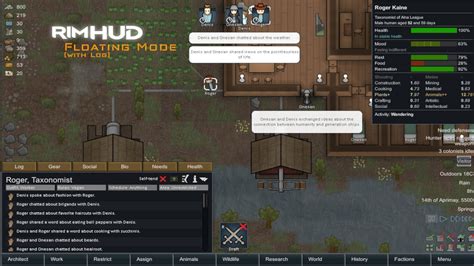 Interface du mod RimHUD montrant les détails d'un colon