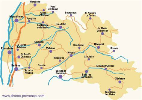 Carte de la Drôme Provençale avec les villes mentionnées