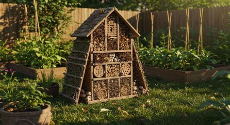 Hôtel à insectes dans un potager