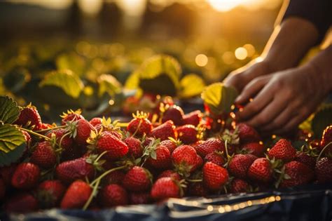 Détail d'une récolte de fraises en plein champ