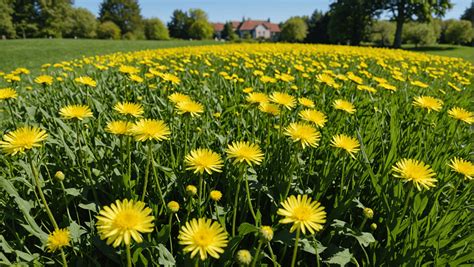 Pissenlits en fleurs dans une pelouse