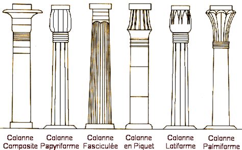 schéma illustrant l'évolution d'une colonne égyptienne à chapiteau lotus