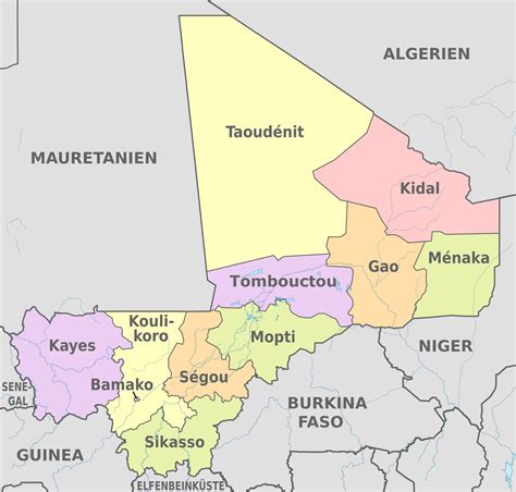 Carte du Mali avec les régions de Kayes et Koulikoro