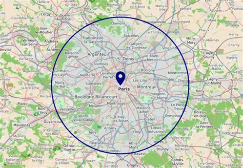 Carte illustrant la notion de rayon de 1 km autour d'une parcelle