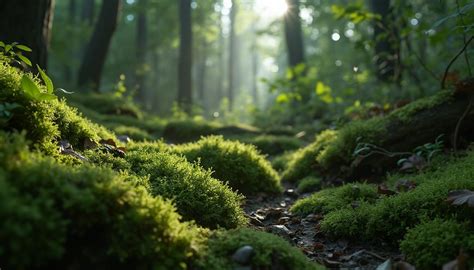 Forêt en automne, avec de la mousse et des feuilles mortes