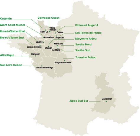 Carte des implantations Agrial et zones de vergers