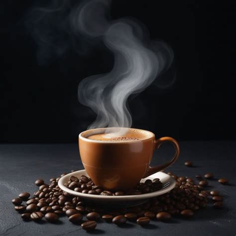 une tasse de café fumante à côté d'un bol de marc de café frais