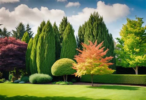 Arbres dans un jardin paysager bien entretenu