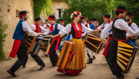 Photo d'un groupe folklorique en costume traditionnel défilant dans un parc fleuri