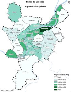 Schéma illustrant l'indice de canopée et sa répartition dans une ville dense