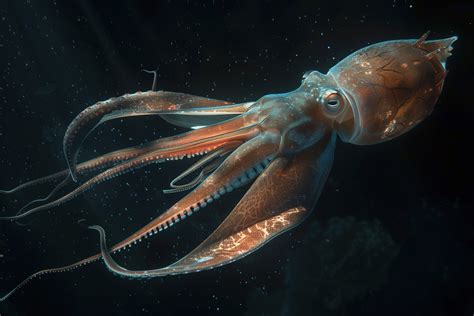 Illustration artistique d'un calmar géant dans les abysses
