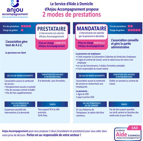 Infographie comparant le service prestataire, mandataire et l'emploi direct
