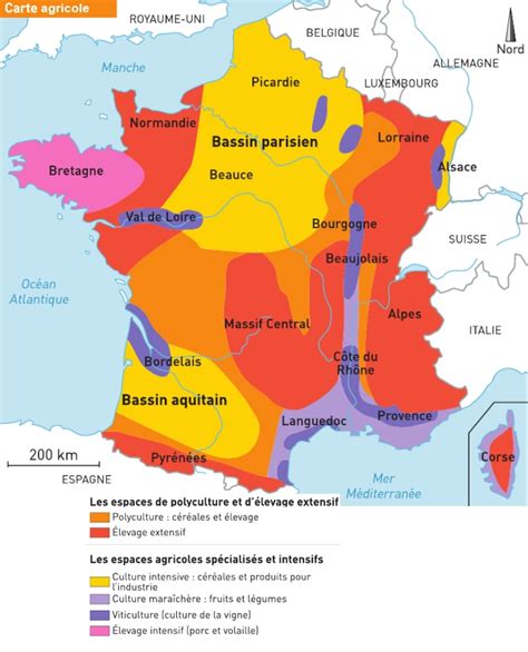 Carte de France avec les régions agricoles et les zones de forte demande de cueilleurs