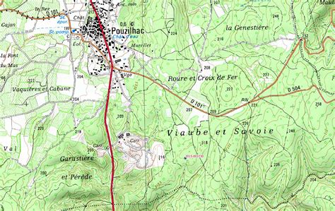 Plan de la commune de Pouzilhac avec localisation du Chemin du Figuier