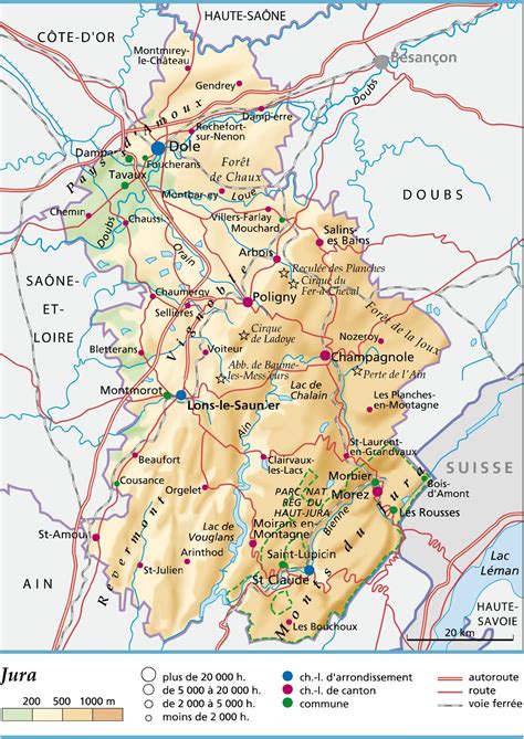 Carte du département du Jura avec des icônes de fleurs indiquant les jardins à visiter