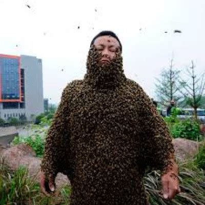 Gao Bingguo avec des abeilles sur son corps