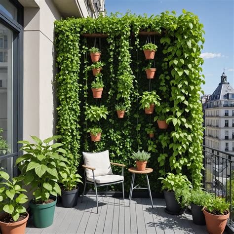 Illustration montrant l'utilisation de tuteurs pour créer un écran végétal sur un balcon