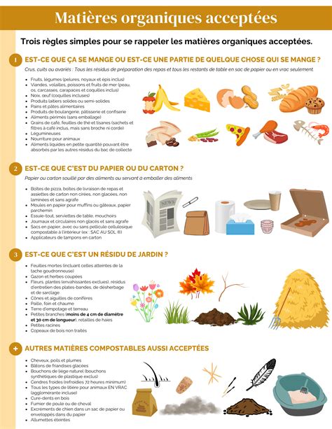 Infographie présentant la liste des matières acceptées et refusées dans le bac brun