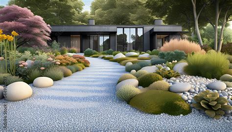 Aménagement d'un jardin contemporain avec graviers et galets