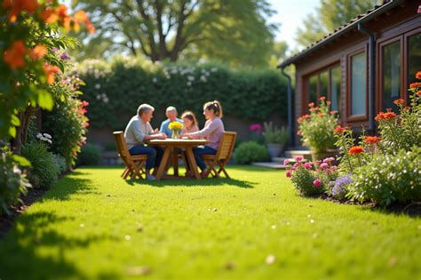 Famille profitant d'un grand jardin dans un gîte breton