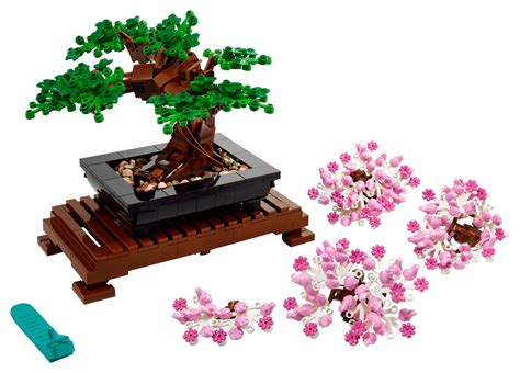 Les deux variantes du LEGO Bonsaï : vert et rose
