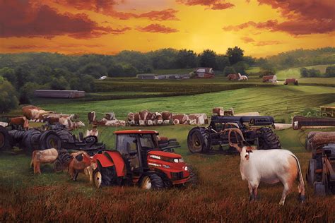 Ferme agricole avec des animaux et des champs