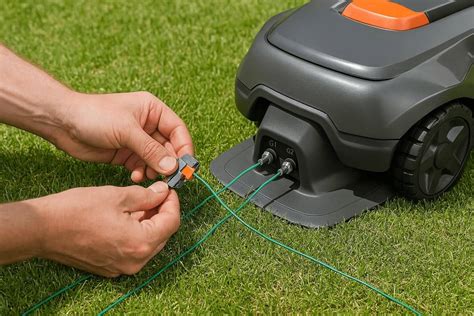 schéma d'un robot tondeuse en charge sur sa station