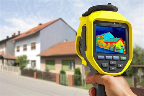 Photo d'une caméra thermique montrant les fuites de chaleur sur une façade de maison