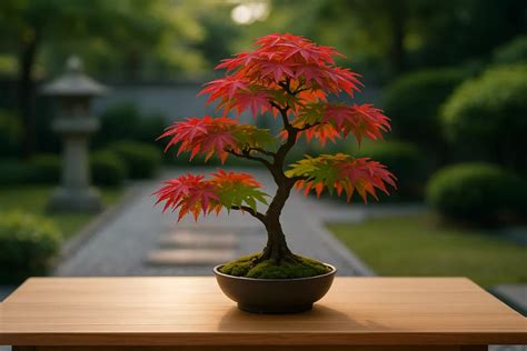 Un bonsaï érable japonais aux teintes automnales éclatantes