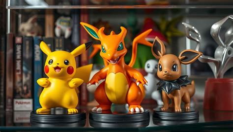 Une vitrine élégante présentant les figurines Pokémon de la série Re-Ment Bonsai avec des éléments naturels miniatures