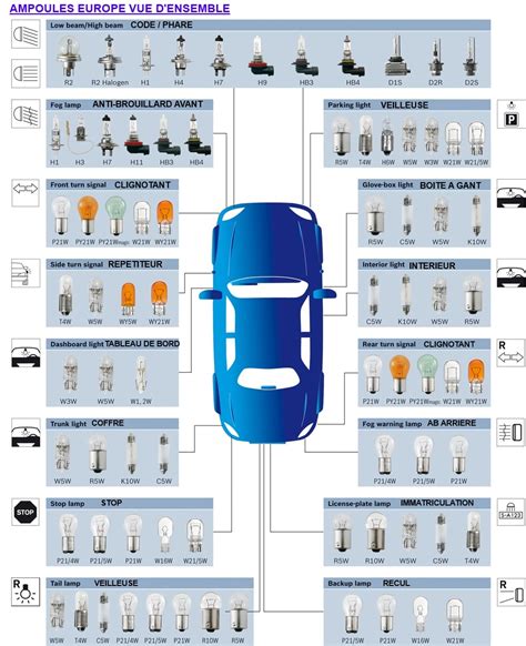 Schéma des différents types d'ampoules de phare