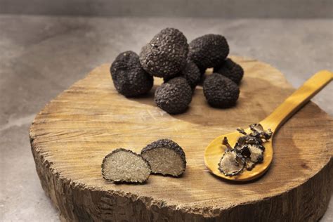 Illustration montrant l'aspect extérieur verruqueux et la chair marbrée de la truffe de Bourgogne