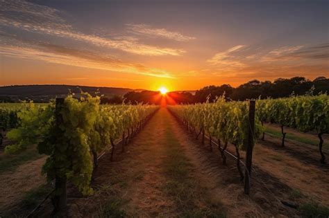 Vignoble français au coucher du soleil