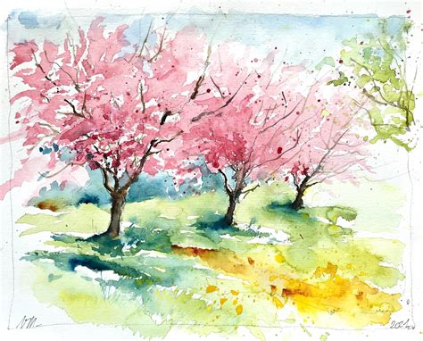 paysage méditerranéen avec verger en fleurs