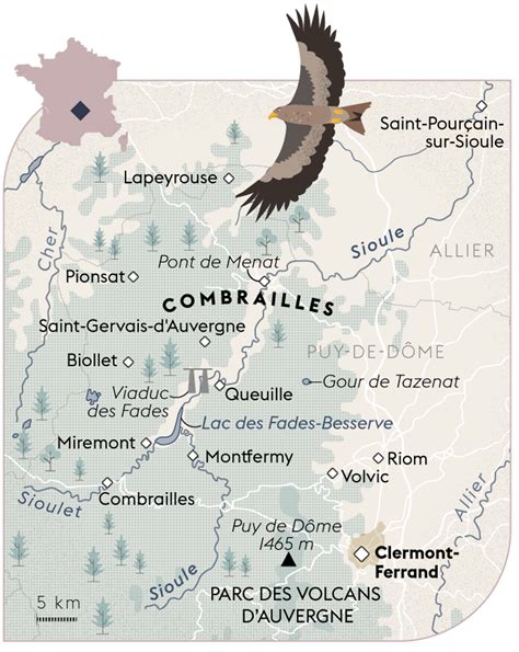 Carte des Combrailles montrant les trois départements concernés