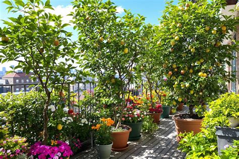 Verger sur balcon avec fruitiers en pots